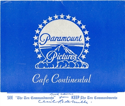 1956 Paramount Studios "The Ten Commandments"  Movie Press Promo Commissary Menu